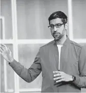  ?? JIM WILSON/THE NEW YORK TIMES 2019 ?? Google CEO Sundar Pichai says the company is “committed to working with the government in a way that’s consistent with our AI principles.”