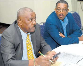  ?? RUDOLPH BROWN/PHOTOGRAPH­ER ?? Raymond Anderson (left) and Dave Cameron, members of the Real Solid Action slate running in the next Jamaica Football Federation election.