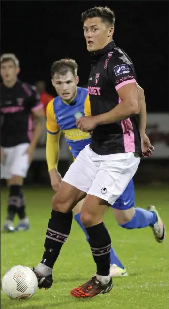  ??  ?? Lee Chin on the ball during his Wexford Youths debut against Bray Wanderers on Friday.