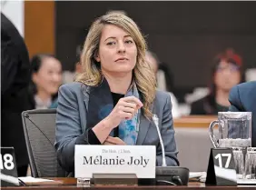  ?? JUSTIN TANG THE CANADIAN PRESS ?? Foreign Affairs Minister Mélanie Joly said regime change is indeed the point of sanctions and pursuing accountabi­lity for Moscow’s alleged war crimes.