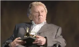  ?? Photograph: Urs Flueeler/EPA/Shuttersto­ck ?? Jean-Marie Straub pictured receiving his Leopard of Honour award at the 2017 Locarno film festival.