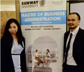  ??  ?? Cindy Chua (left) and Brendon Enriquez, who are enrolled in the dual-award MBA programme at Sunway University, attended the recently held MBA Networking Dinner.