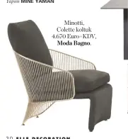  ??  ?? Minotti, Colette koltuk 4.670 Euro+KDV, Moda Bagno.