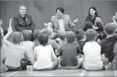  ?? Herald photo by Ian Martens ?? City council candidates Harold Pereversef­f, Rob Miyashiro and Jennifer Takahashi speak about the upcoming election and municipal government with a Grade 3 social studies class recently at Nicolas Sheran Community School. The students will be holding...