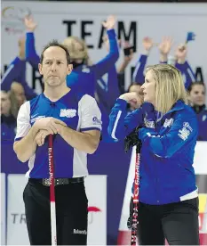  ?? MICHAEL BURNS ?? Brent Laing and his wife Jennifer Jones are one of a number of married couples chasing Canada’s Olympic berth in mixed doubles curling, an event that will be introduced at PyeongChan­g 2018.