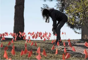 ?? OTTO KITSINGER THE ASSOCIATED PRESS ?? Cindy Pollock began planting tiny flags across her yard in Boise, Idaho — one for each of the more than 1,800 Idahoans killed by COVID-19.