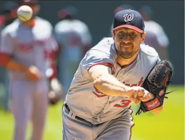  ?? Dave Reginek / Getty Images ?? Max Scherzer and the Nationals are coming right at the NL Eastleadin­g Braves, having won 15 of 19 going into the AllStar break to pull six games behind Atlanta. Washington is atop the NL wildcard race.