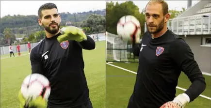  ?? (Photos Patrice Lapoirie) ?? Amaury Roperti (à g.) et Florian Camus (à d.) avant un entraîneme­nt spécifique aux côtés de l’incontourn­able Henri Gimenez.