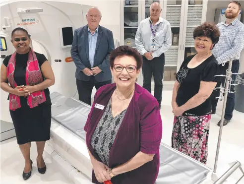 ?? Picture: SARAH NICHOLSON ?? Cook MP Cynthia Lui (left), hospital board chairman Clive Skarott, Mareeba Mayor Angela Toppin, Dr Tjaart Grobbelaar, volunteer Robyn Boundy and nursing director Ross Clarksmith at the official opening of the hospital's new CT scanner.
