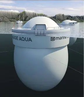  ??  ?? The Egg, designed to limit interactio­n between farmed and wild salmon, is one of the new concepts Marine Harvest is pursuing as a means of fighting sea lice and virus transfers.