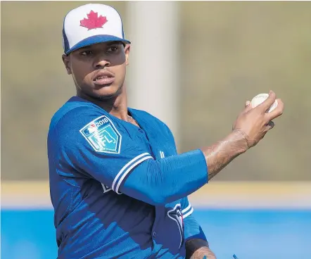  ?? — THE CANADIAN PRESS FILES ?? Blue Jays pitcher Marcus Stroman’s spring training debut could be delayed due to inflammati­on in his right shoulder. The starter says he’ll be fine to open the season.