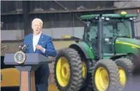  ?? SCOTT OLSON/GETTY ?? President Joe Biden speaks April 12 in Menlo, Iowa. Biden announced that he would ease restrictio­ns on ethanol use to help ease soaring gas prices.