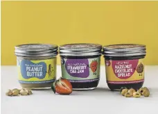  ??  ?? Children’s food brand Koala Picks offers three spreads: from left, peanut butter; strawberry chia jam; and hazelnut chocolate