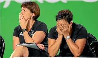  ?? PHOTO: PHOTOSPORT ?? Head coach Janine Southby (left) and her assistant Yvette McCausland-Durie will come under much scrutiny in Netball NZ’s review of the disastrous Commonweal­th Games campaign.