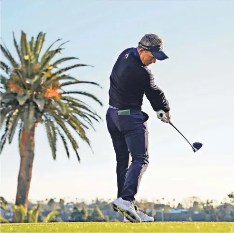  ??  ?? Uphill battle: Luke Donald, here at the first hole of this week’s Genesis Open at Riviera Country Club in California, insists quitting the game is no longer in his mind