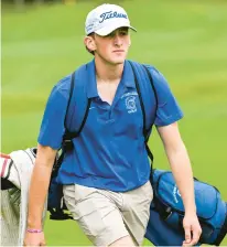  ?? APRIL GAMIZ/THE MORNING CALL ?? Southern Lehigh’s Colin Sarnoski walks the course Monday at Bethlehem Golf Club.