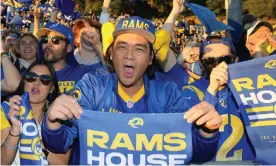  ?? Los Angeles Rams fans react during Super Bowl LVI opening night at Oaks Christian High School. Photograph: Kirby Lee/USA Today Sports ??