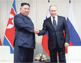  ?? SERGEI ILNITSKY/AP ?? Russian President Vladimir Putin says his meeting with North Korea’s Kim Jong Un will contribute to “the positive processes going on now.”