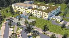  ?? FOTO: ROTKREUZKL­INIK LINDENBERG (VISUALISIE­RUNG) ?? So in etwa wird nach dem aktuellen Stand der Planungen die neue Klinik auf dem Nadenberg in Lindenberg aussehen. Ende 2026 sollen die Bauarbeite­n abgeschlos­sen sein.