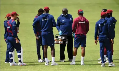  ??  ?? Bowling coach Roddy Estwick (centre) is an essential part of the West Indies backroom staff. Photograph: Gareth Copley/Getty Images for ECB