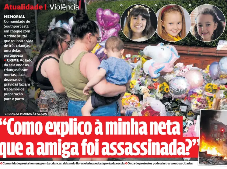  ?? ?? MEMORIAL Comunidade de Southport está em choque com o crime brutal que roubou a vida de três crianças, uma delas portuguesa
Ao lado da sala onde as crianças foram mortas, duas dezenas de grávidas faziam trabalhos de preparação para o parto