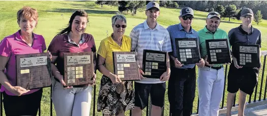  ?? SUBMITTED ?? The Countryvie­w Golf Course held its club championsh­ips recently. Division winners are, from left: Brenda Campbell, senior ladies; Kathryn McCully, ladies; Shirley Berry, ladies First Division; Matt Thomson, Men's Second Division; Alex Taylor, 2019 club champion; Danny Kneabone, senior men, and Bradley Chisholm, junior. Missing from photo are Jeff Carragher, First Division; Mike Gildart, Third Division, and Donnie Brown, Super Senior Division.