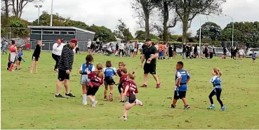  ?? SUPPLIED ?? Youngsters from St Joseph’s Hāwera and Kaponga Schools take part in rippa rugby games at the start of the six-week tournament.