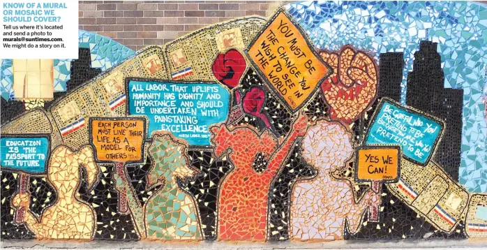  ?? GREEN STAR MOVEMENT ?? The mosaic at Uplift Community High School in Uptown features images of community activists and the neighborho­od.