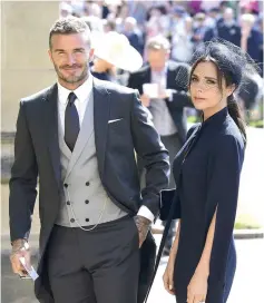  ??  ?? (Clockwise from above left) Clooney and Amal; Beckham and wifeVictor­ia; Mulligan and husband Mumford; Corden and wife Julia Carey; Elton John and husband David Furnish; and Winfrey arrive for the wedding ceremony at St George Chapel on Saturday. — AFP...