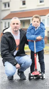  ??  ?? Community project Nick Gallagher is gathering support for the creation of a new wheeled sports play area in Shawhead, inspired by a suggestion from son Callum