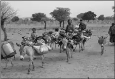  ?? ?? A nomad family travels across the desert with their donkeys, which are especially tolerant of water deprivatio­n, near Kayes, Mali in 2016.