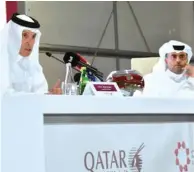  ?? ?? Qatar Airways Group Chief Executive HE Akbar al-Baker at the media event yesterday as HIA chief operating officer Badr Mohamed al-Meer looks on. PICTURE: Thajudheen