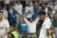  ?? (AFP) ?? Real Madrid’s Brazilian forward Rodrygo celebrates scoring his team’s second goal during the Spanish league football match against Rayo Vallecano de Madrid in Madrid on Wednesday.