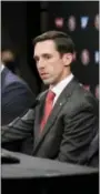  ?? MARCIO JOSE SANCHEZ — THE ASSOCIATED PRESS ?? 49ers head coach Kyle Shanahan answers questions during a press conference Thursday in Santa Clara, Calif.