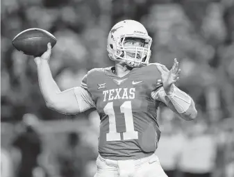  ?? TimWarner / Getty Images ?? Sam Ehlinger displayed flashes of brilliance during his freshman season for Texas, leading a last-minute comeback against USC before losing the game-deciding fumble in double overtime.
