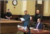  ?? NICHOLAS BUONANNO — NBUONANNO@ TROYRECORD.COM ?? Johnny Oquendo claims his innocence during his murder conviction sentencing in Rensselaer County Court on Monday morning.