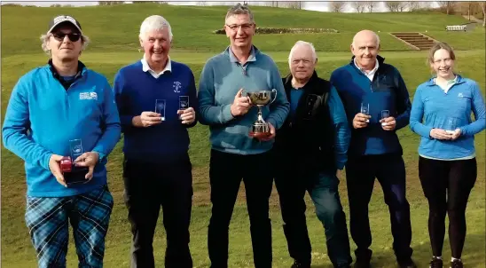  ?? ?? L-R: Ewan Gibb (Nearest pin at 7th), Matt Whiteford (Runner Up & Nearest pin at 16th), Neil Ramsey (Winner), Brian Hunter (Sponsor), Gordon Marshall (3rd & NP at 1st), Katie Nelson (Nearest pin at 12th).