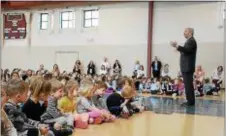  ??  ?? State Sen. Tom Killion (R-9) speaks to students and faculty in Degnan Hall at Holy Family Regional Catholic School, Aston, on April 6.