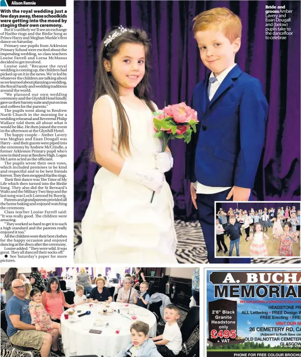  ??  ?? Fun for everyone Family and friends were invited along
Bride and
groom Amber Lavery and Euan Dougall and (below) pupils take to the dancefloor to celebrae