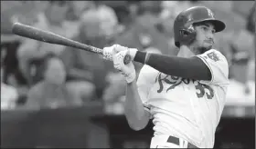  ?? File Photo/AP ?? Kansas City Royals' Eric Hosmer watches his two-run home run Sept. 3, 2016, against the Detroit Tigers in Kansas City, Mo.