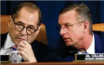  ?? DREW ANGERER / GETTY IMAGES ?? The House Judiciary Committee chairman, Rep. Jerry Nadler (left), D-N.Y., confers Wednesday with committee ranking member Rep. Doug Collins, R-Ga., during an impeachmen­t hearing on Capitol Hill in Washington, D.C.