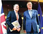  ??  ?? In this file photo, European Union chief Brexit negotiator Michel Barnier (right) and the British Prime Minister’s Europe adviser David Frost pose for a photograph at start of the first round of post-Brexit trade deal talks between the EU and the United Kingdom, in Brussels. – AFP