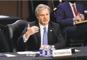  ?? Patrick Semansky / Associated Press ?? FBI Director Christophe­r Wray told the Senate Judiciary Committee of a rapidly growing threat from white supremacis­ts, militias and other extremists.