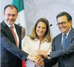  ?? MARCO UGARTE / THE ASSOCIATED PRESS ?? Mexico’s Foreign Minister Luis Videgaray, left, Canada’s Foreign Affairs Minister Chrystia Freeland, and Mexico’s Secretary of Economy Ildefonso Guajardo on Wednesday.