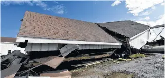  ?? TINA COMEAU ?? This shop building at Wedgeport Boat Ltd. did not survive the strong winds from Dorian last Saturday.