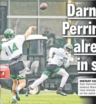  ?? Robert Sabo ?? INSTANT CONNECTION: Sam Darnold and new No. 1 wideout Breshad Perriman have already shown they are on the same page.