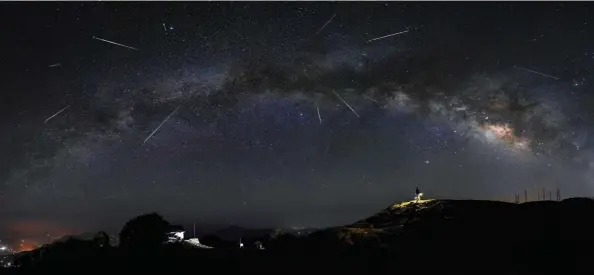  ??  ?? ▲ Shooting sky: a spectacula­r panorama of the Milky Way reveals Lyrid meteors streaking through the sky above Hatu Peak in Shimla, India