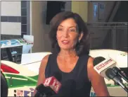  ?? GLENN GRIFFITH — MEDIANEWS GROUP ?? Lt.. Gov. Kathy Hochul speaks to the media after holding a tourism roundtable in Saratoga Springs Monday