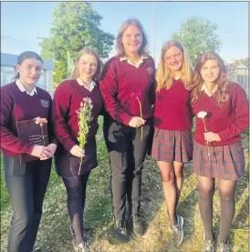  ?? ?? 6th Year student Siobhan Burke, Orla McEneany, Kotryna Pacerinska­ite, Leah Quane and Erika Bargelyte at the graduation event.