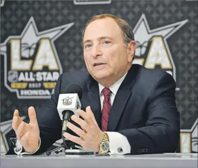  ?? AP PHOTO ?? National Hockey League Commission­er Gary Bettman speaks during a news conference at Staples Center on Jan. 28 in Los Angeles.